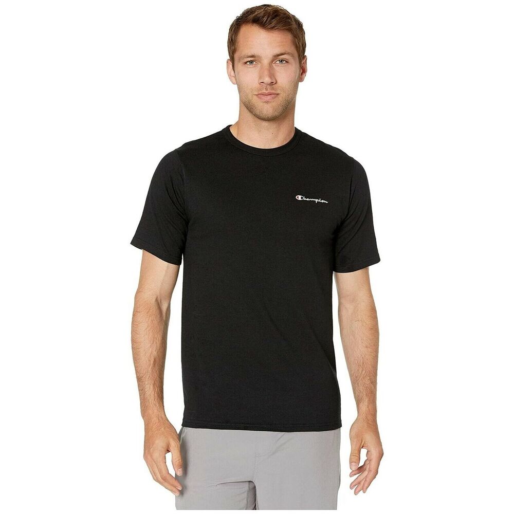 Champion Men's Black Cotton Logo Embroidered Casual Crewneck T-Shirt Size S